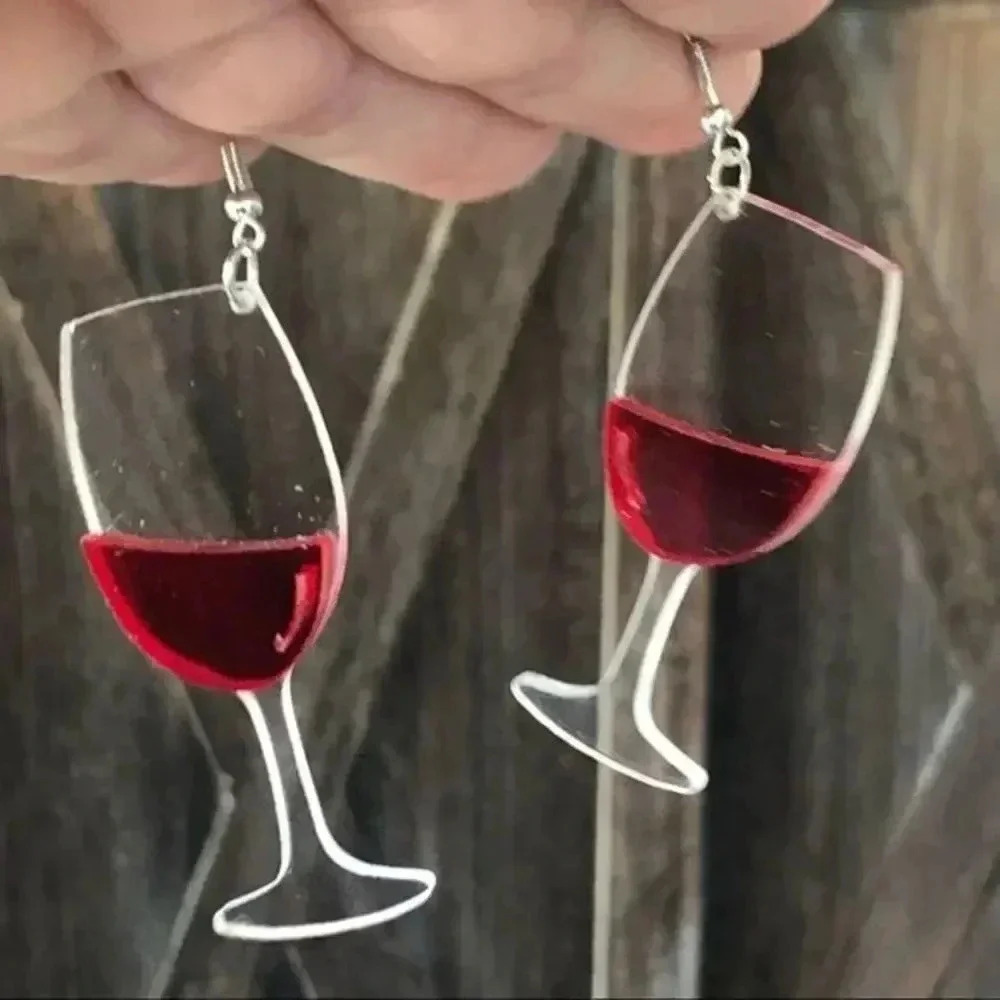 Big Wine Glass Fun Funny Whimsical Earrings NWT